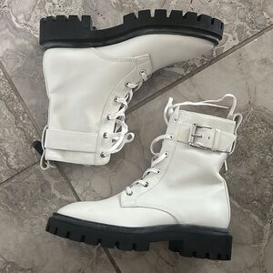 Stuart Weitzman Ultra Lug Sole Buckle Combat Boots, New, Size 36/5.5